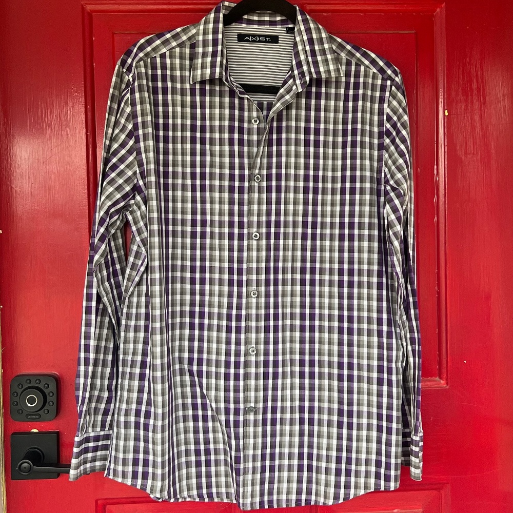 Axist Men's Medium Shirt Button Up Long Sleeve Purple Grey Casual Business